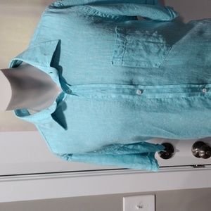 100% Lino mens turquiose blue linen shirt. XL. Made in Italy